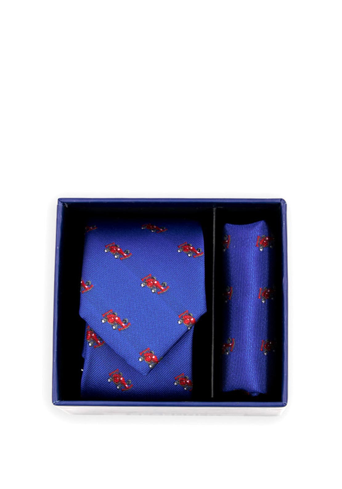 Spagnolo Boys Car Tie and Pocket Square Set, Navy