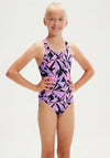Speedo Girls Hyperboom Medalist Swimsuit, Lilac Multi