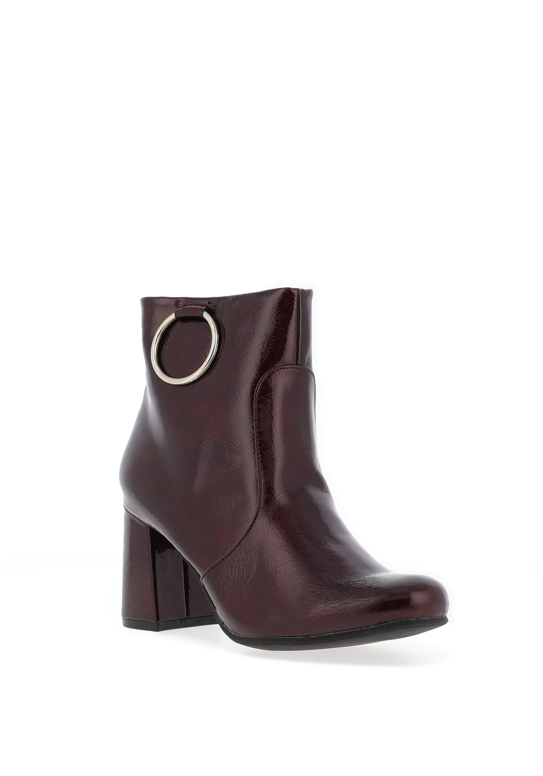 Sprox Ring Detail Heeled Ankle Boots, Burgundy