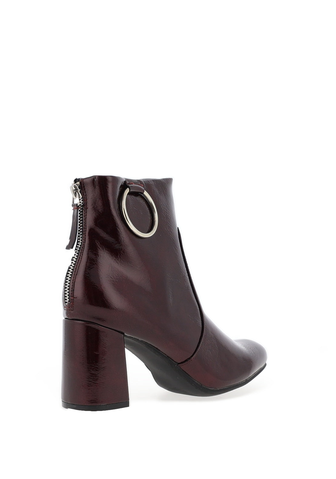 Sprox Ring Detail Heeled Ankle Boots, Burgundy