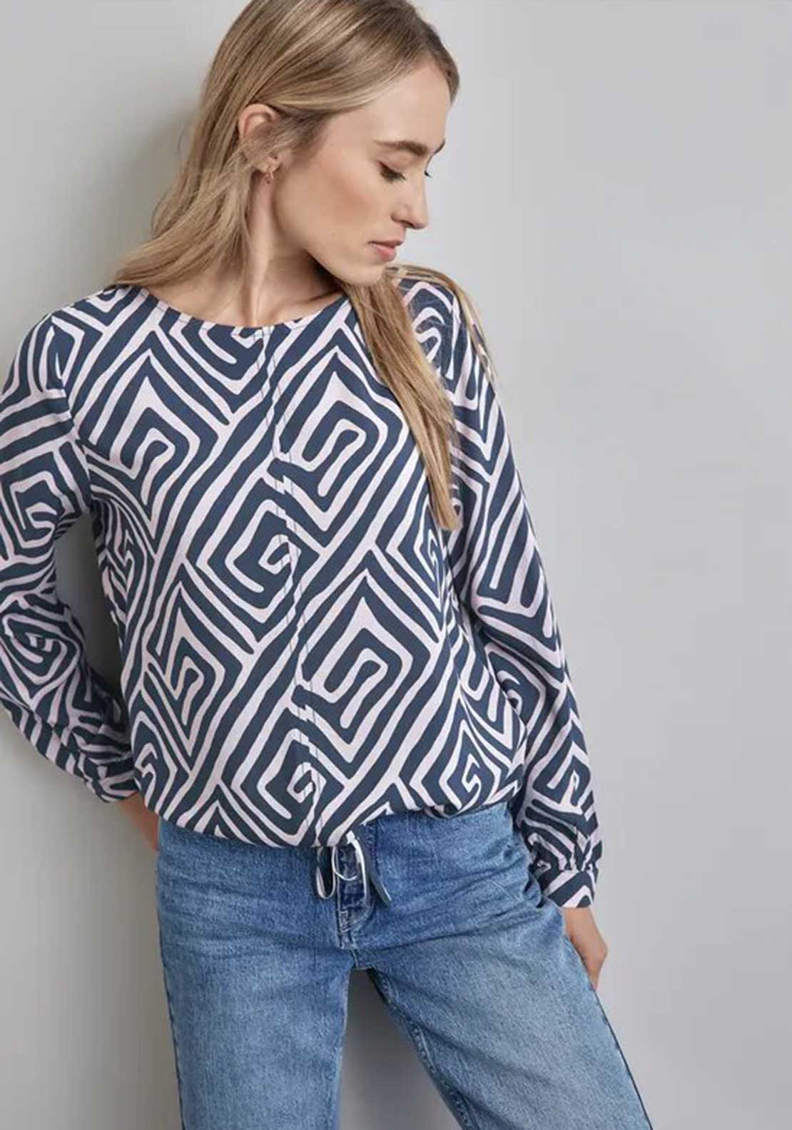 Street One Geometric Print Top, Dark Teal and Beige