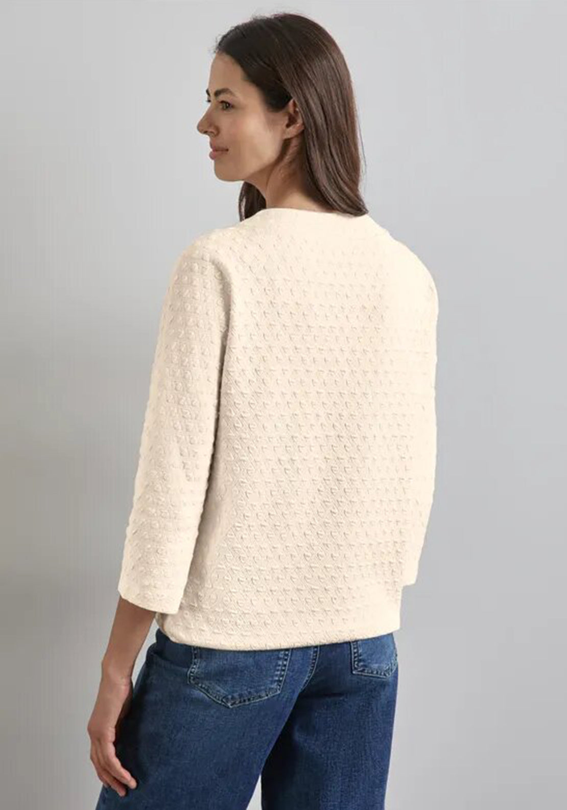 Street One Textured Round Neck Sweatshirt, Cream