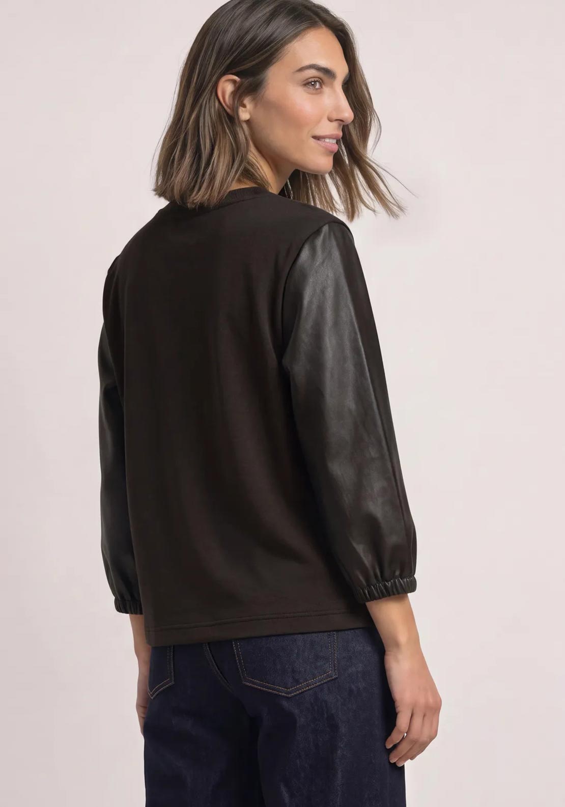 Street One Faux Leather Sleeve Top, Black