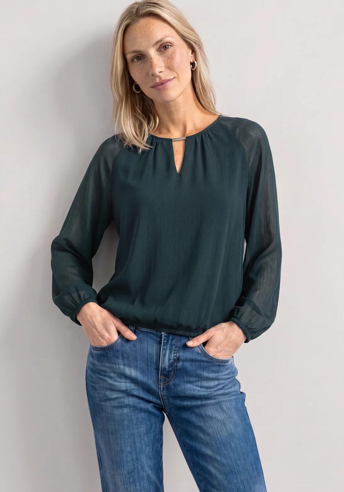 Street One Chiffon with Cut Out Detail Tunic, Green