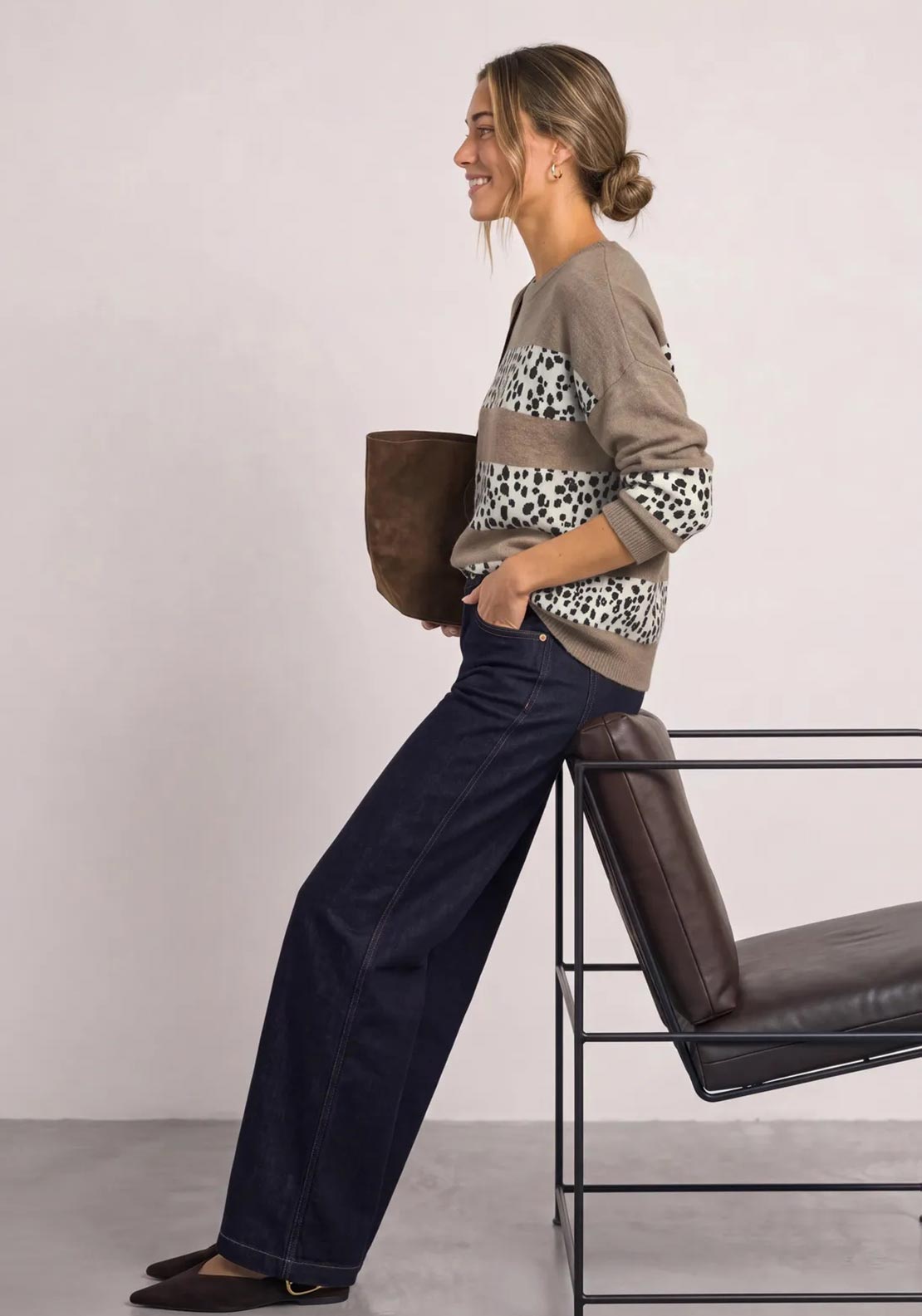 Street One Cotton-blend Animal Print Detail Jumper, Brown Multi