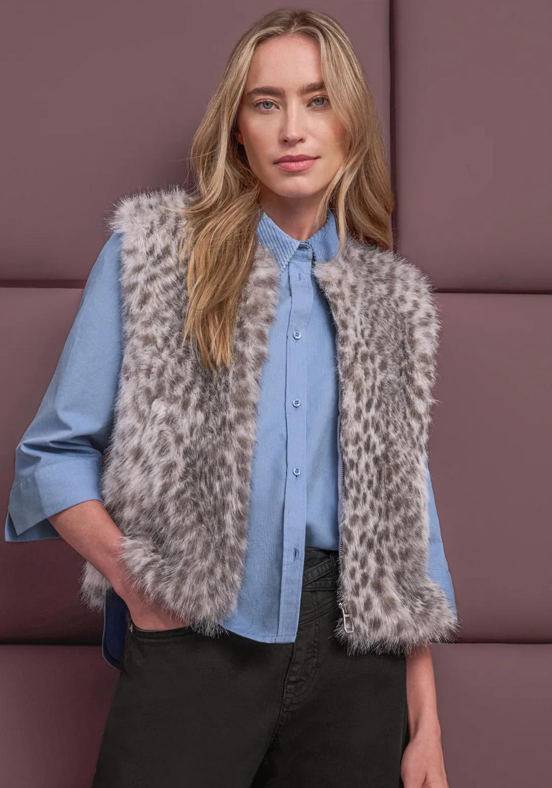 Street One Faux Fur Sleeveless Vest, Grey Multi