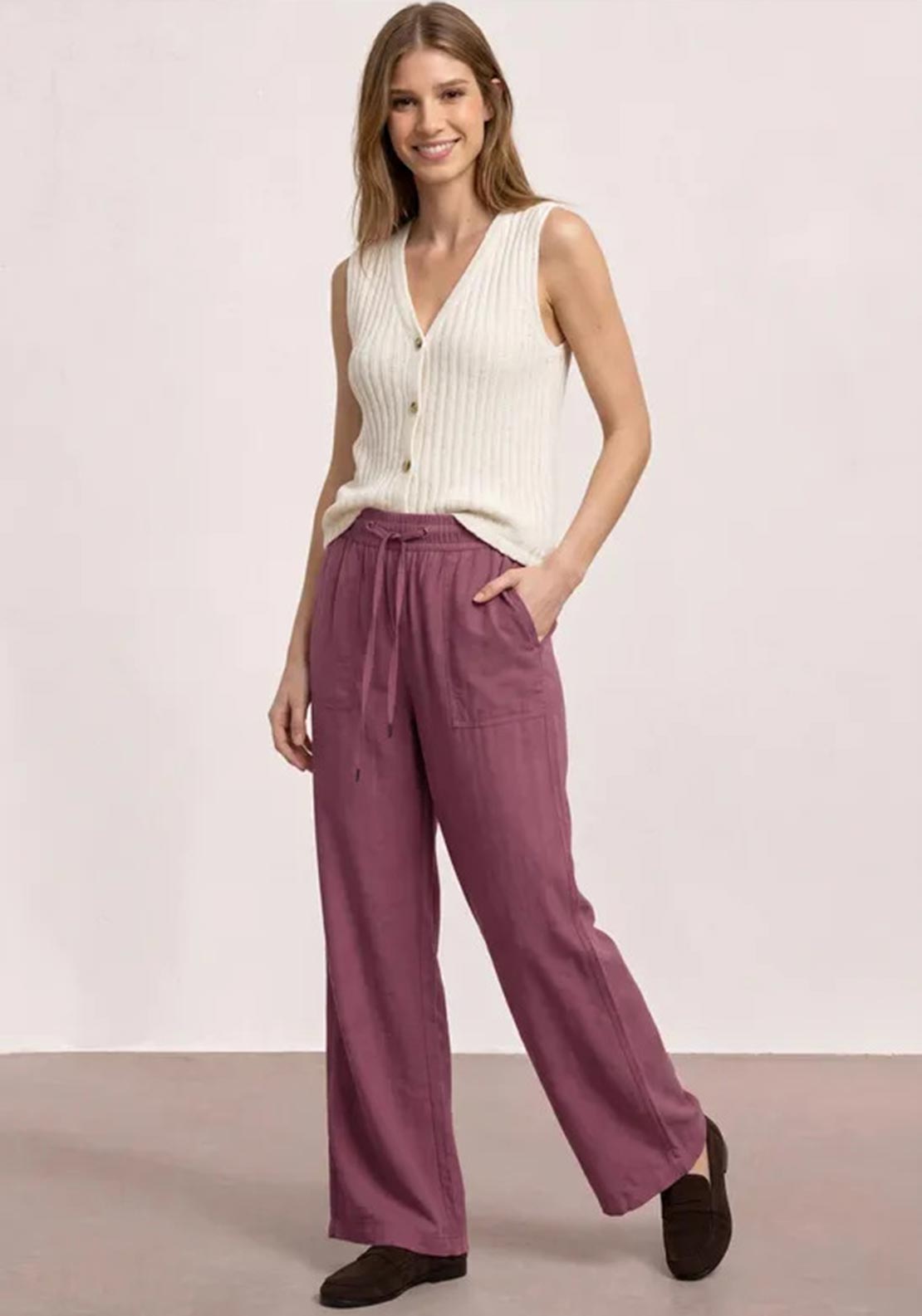 Street One Straight Leg Linen Trousers, Purple