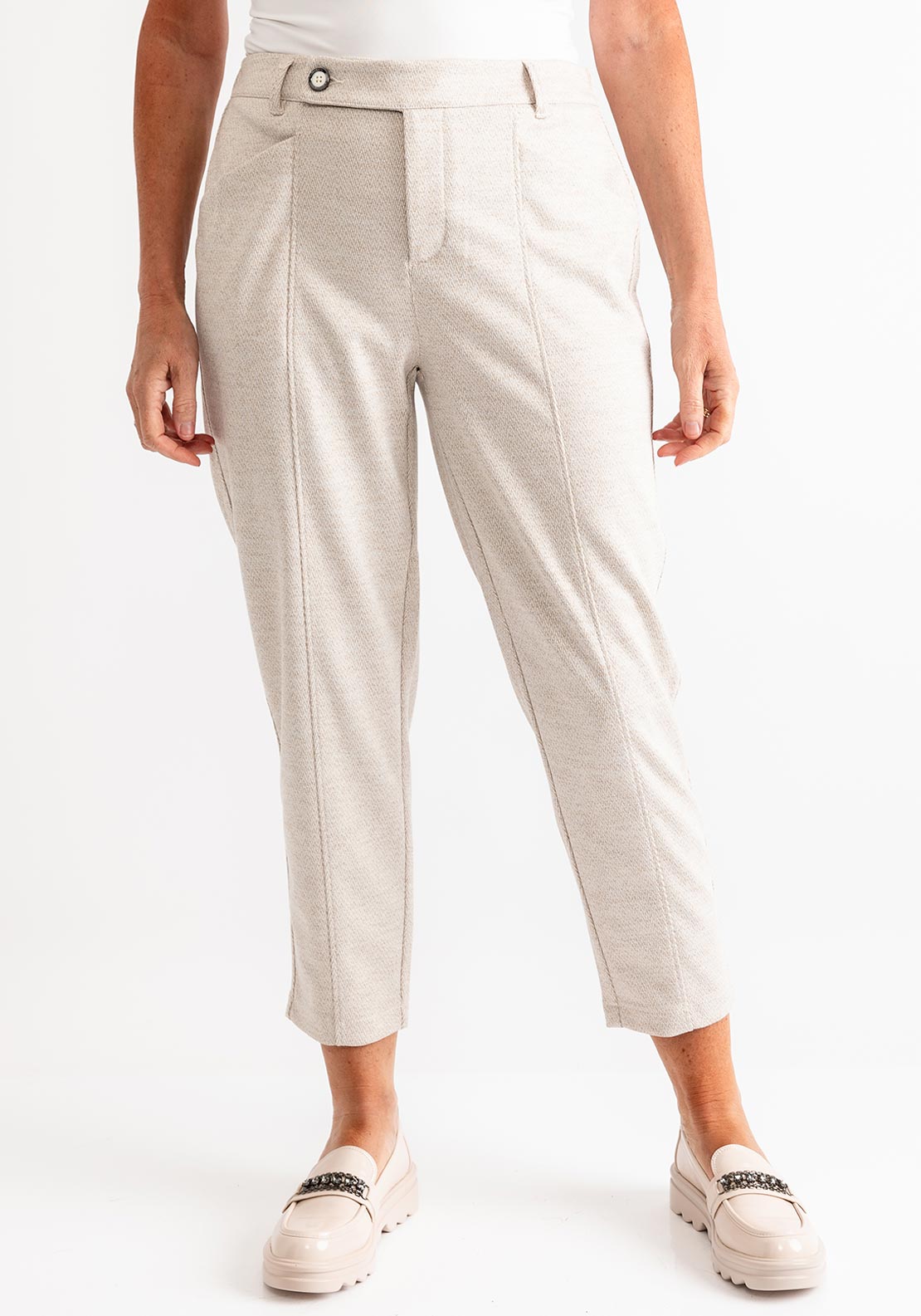 Street One Herringbone Tapered Trousers, Beige McElhinneys