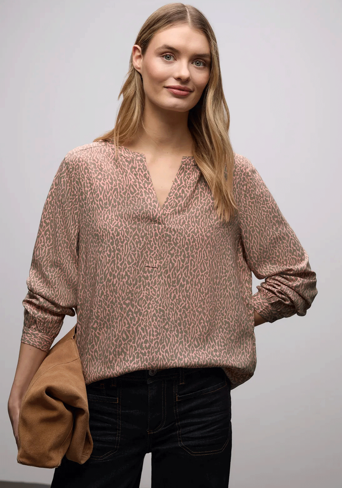 Street One Leopard Print V Neck Blouse, Pink