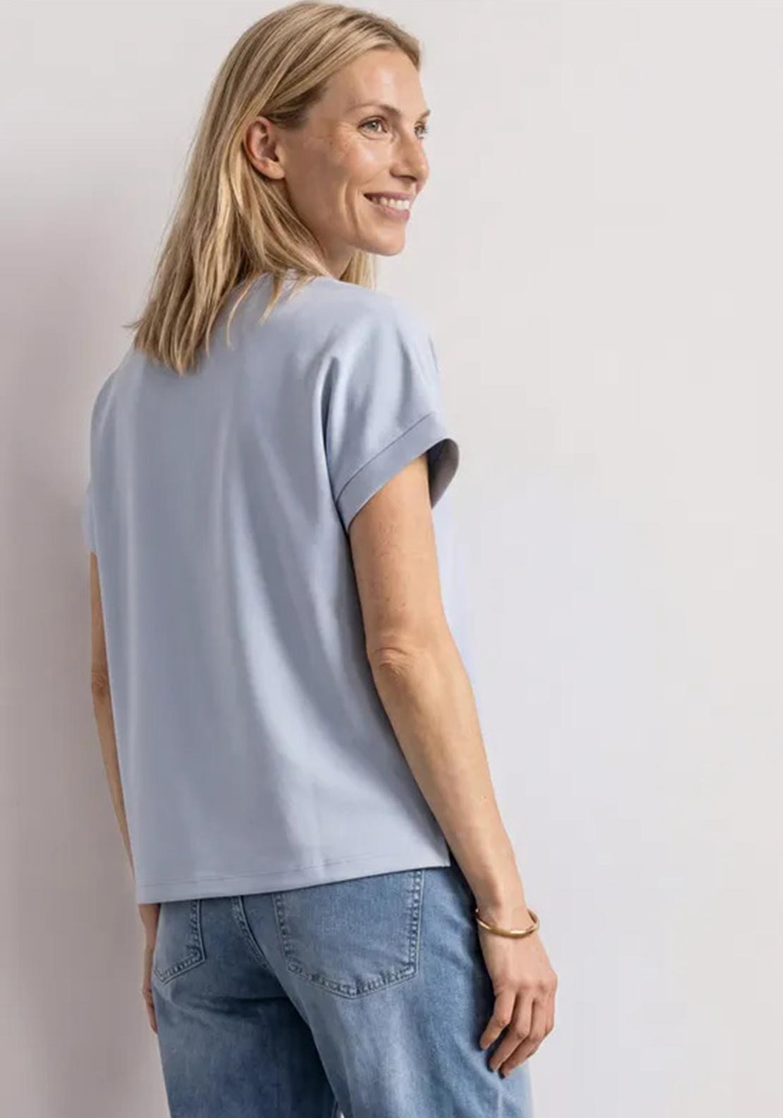 Street One Lurex Rib Neck T-Shirt, Light Blue