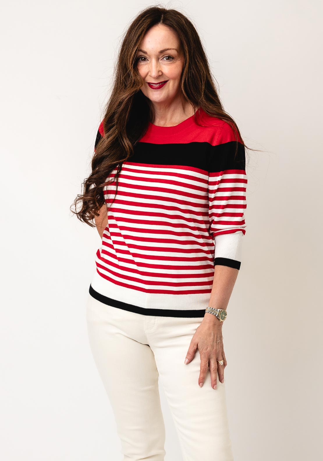 Sunday Round Neck Stripe Jumper, Red