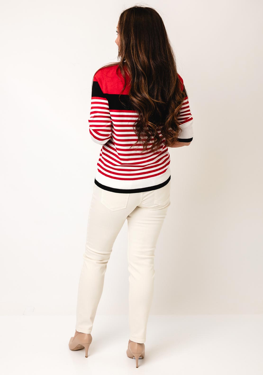 Sunday Round Neck Stripe Jumper, Red