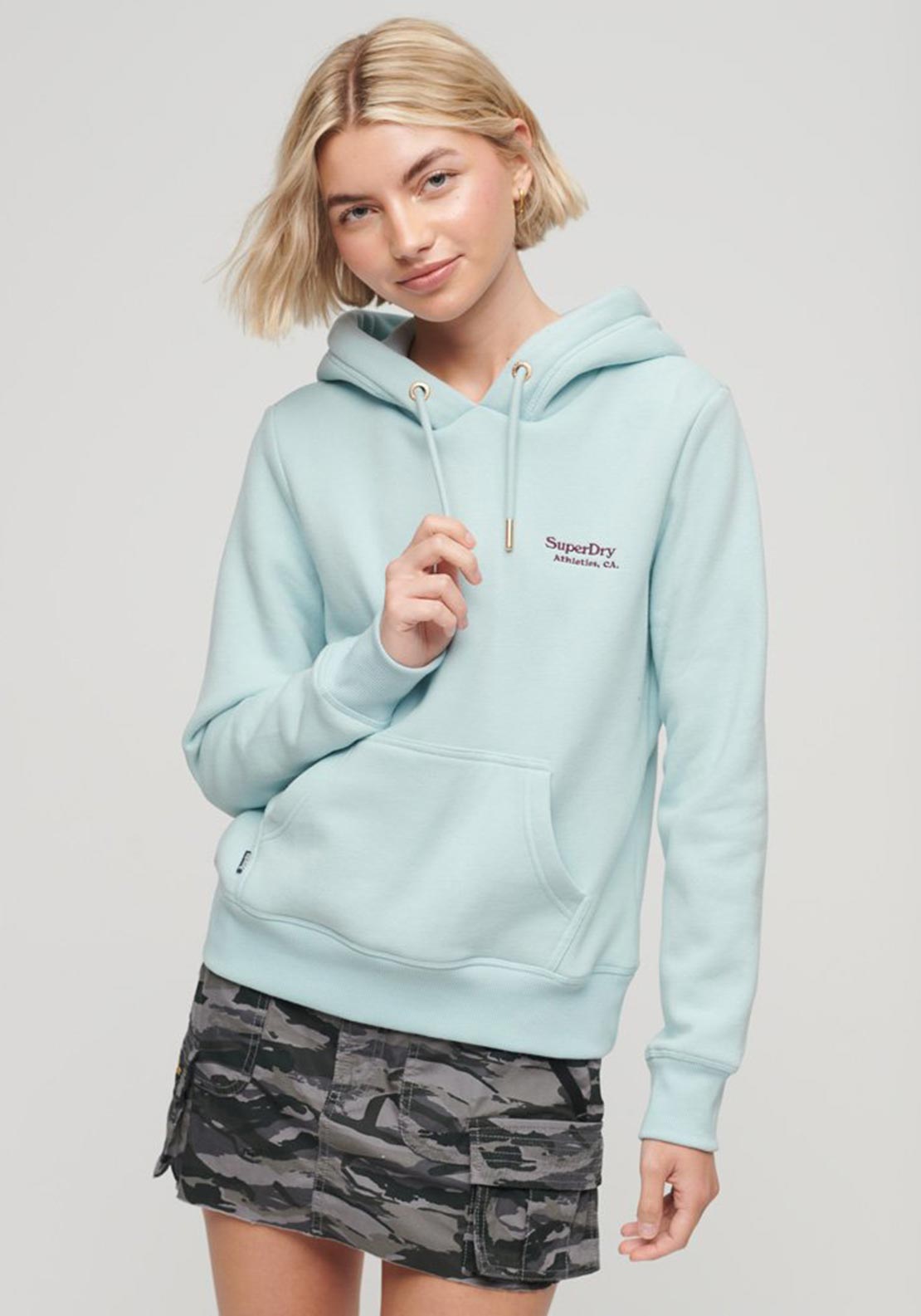 Superdry Womens Essential Logo Hooded Jumper, Winter Sky Blue