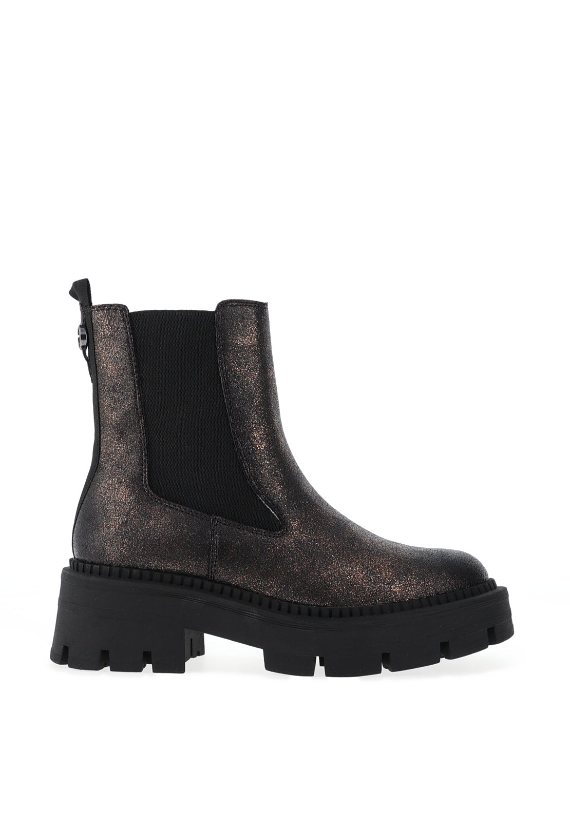 Tamaris Bronze Glitter Chunky Chelsea Boots, Black McElhinneys