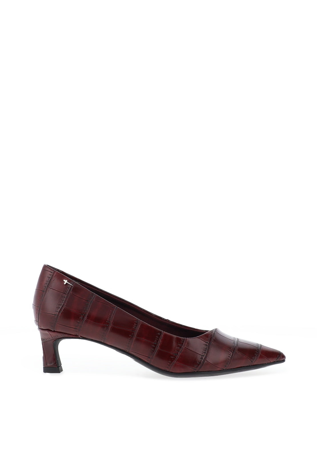 Tamaris Vegan Croc Leather Kitten Heels, Burgundy