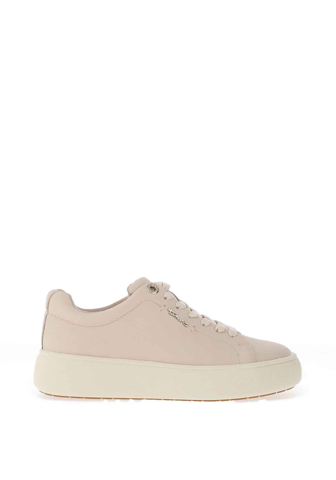 Tamaris Pebbled Leather Platform Trainers, Light Beige