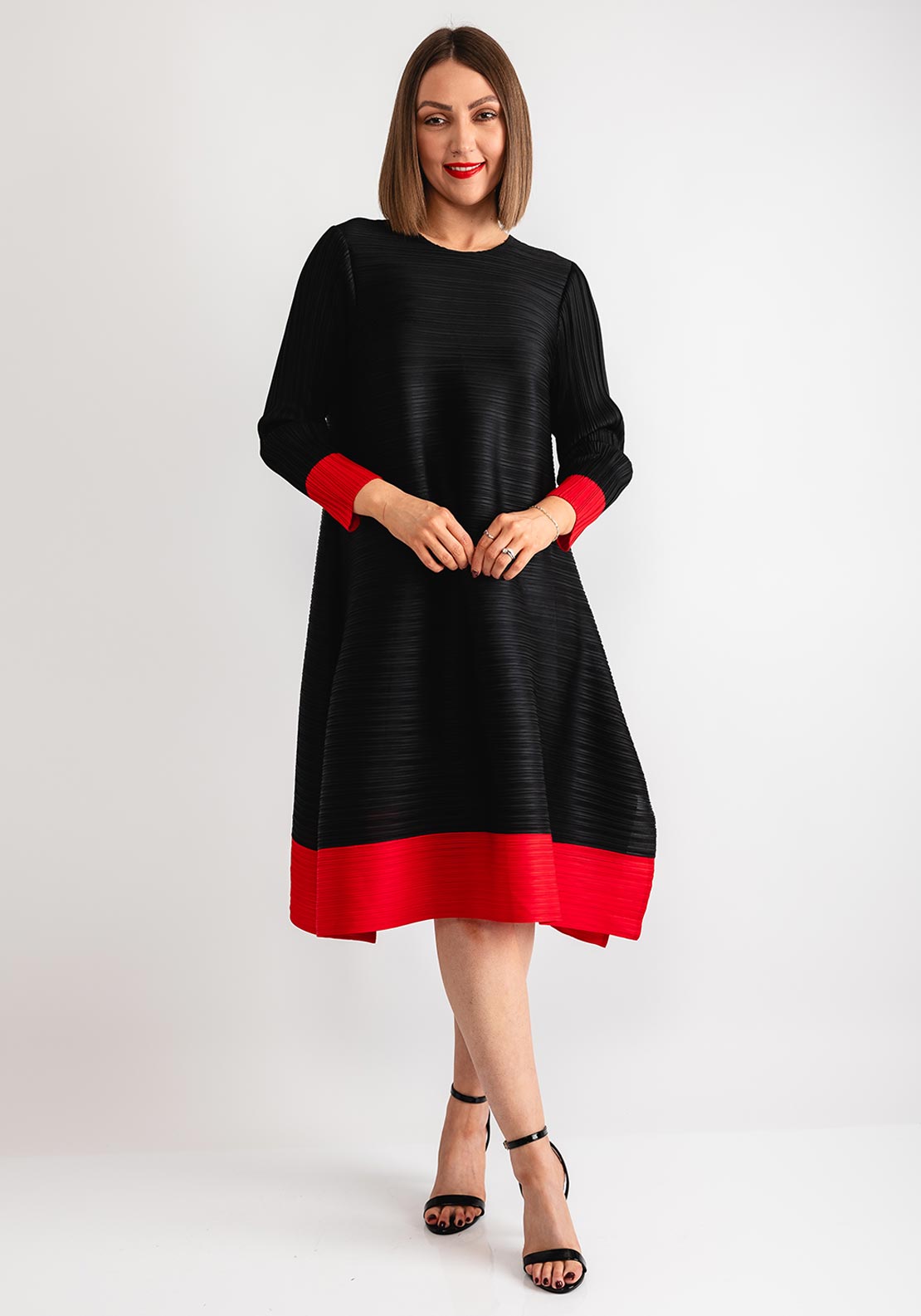 Thanny Contrast Trim Aline Dress, Black