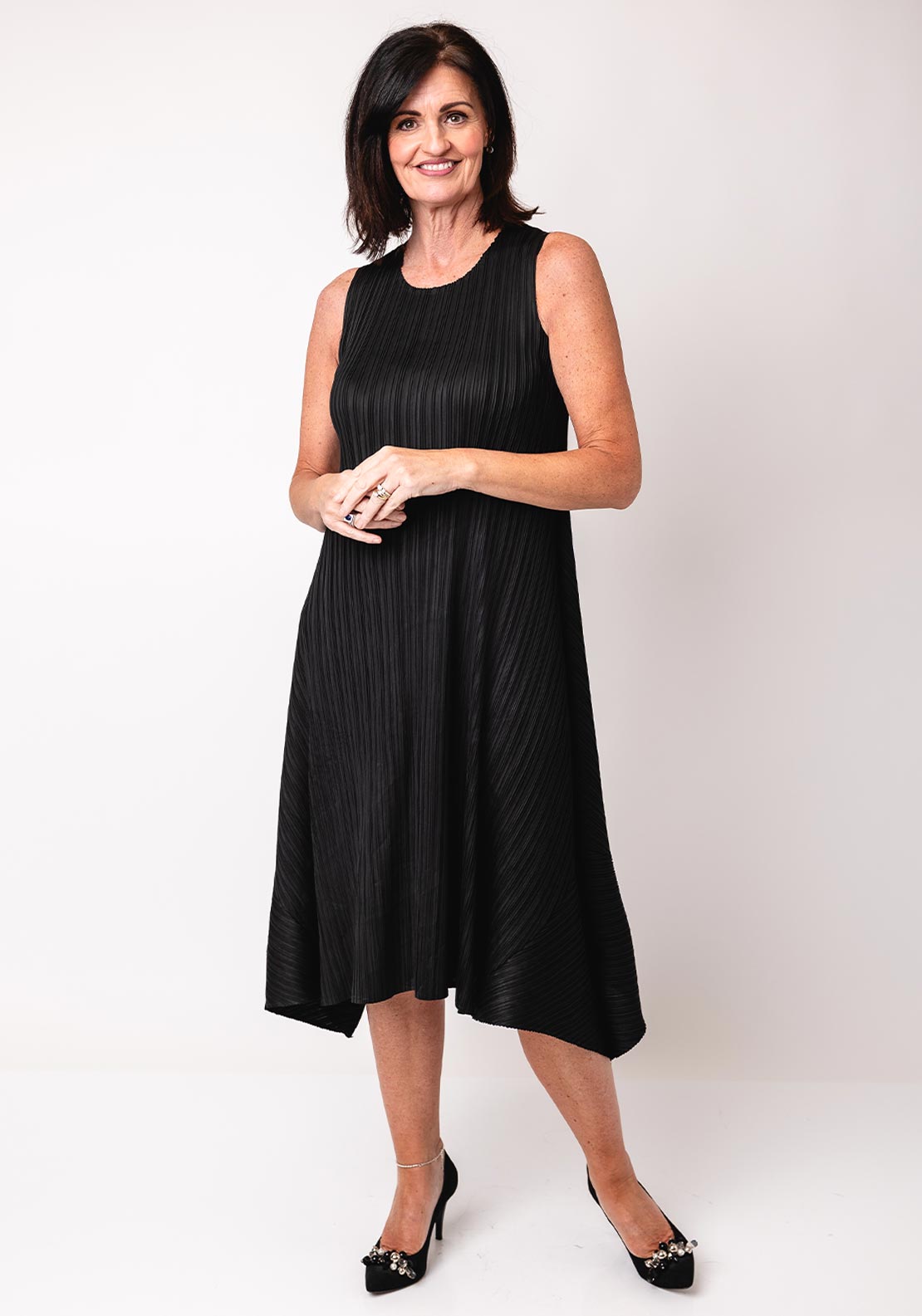 Thanny Pleated Hankerchief Hem Dress, Black - McElhinneys Thanny Pleated Hankerchief Hem Dress, Black - McElhinneys