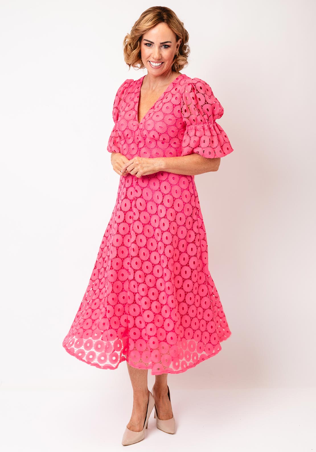 The 8th Sign Callie Crochet Lace Bow Back Dress, Pink - McElhinneys The 8th Sign Callie Crochet Lace Bow Back Dress, Pink - McElhinneys