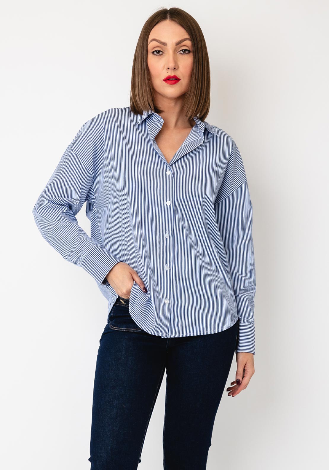 Tiffosi Button Up Striped Shirt, Blue and White