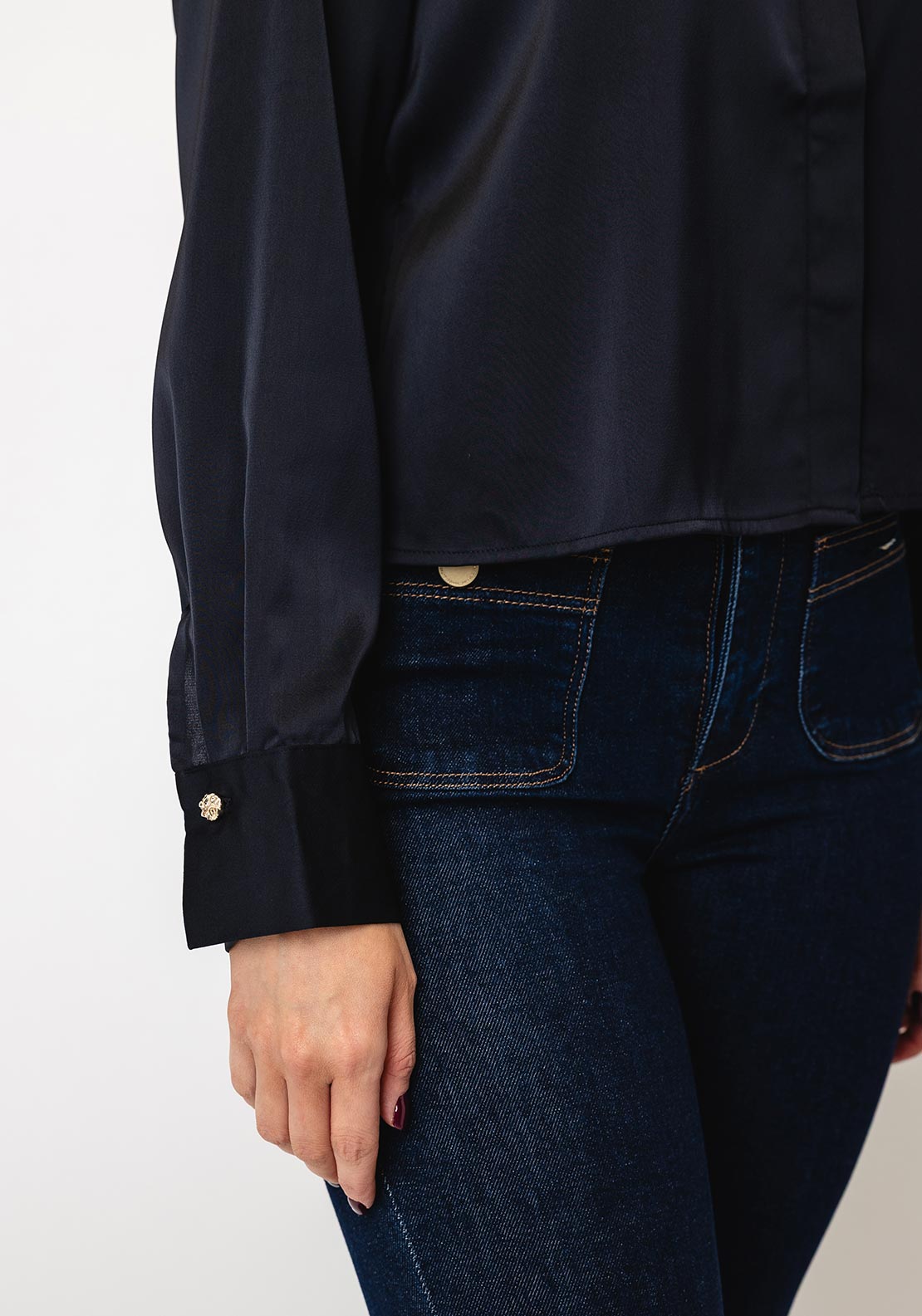 Tiffosi Button Up Relaxed Blouse, Navy