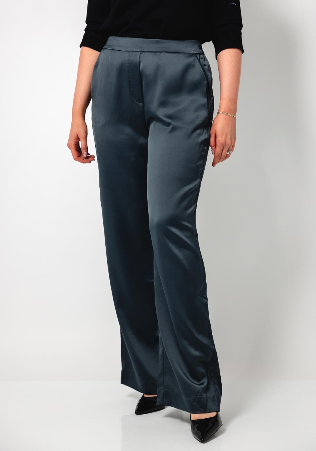 Tiffosi Bezel Satin Wide Leg Trousers, Grey