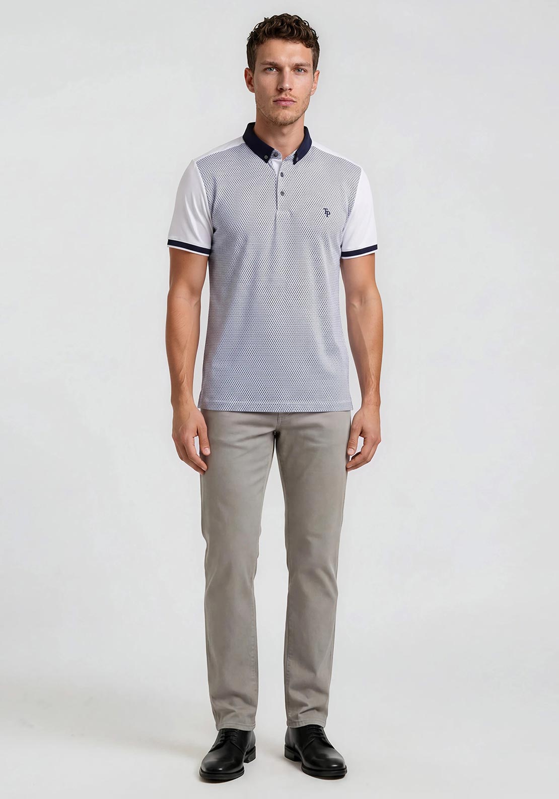 Tom Penn Front Geo Print Polo Shirt, Blue Multi