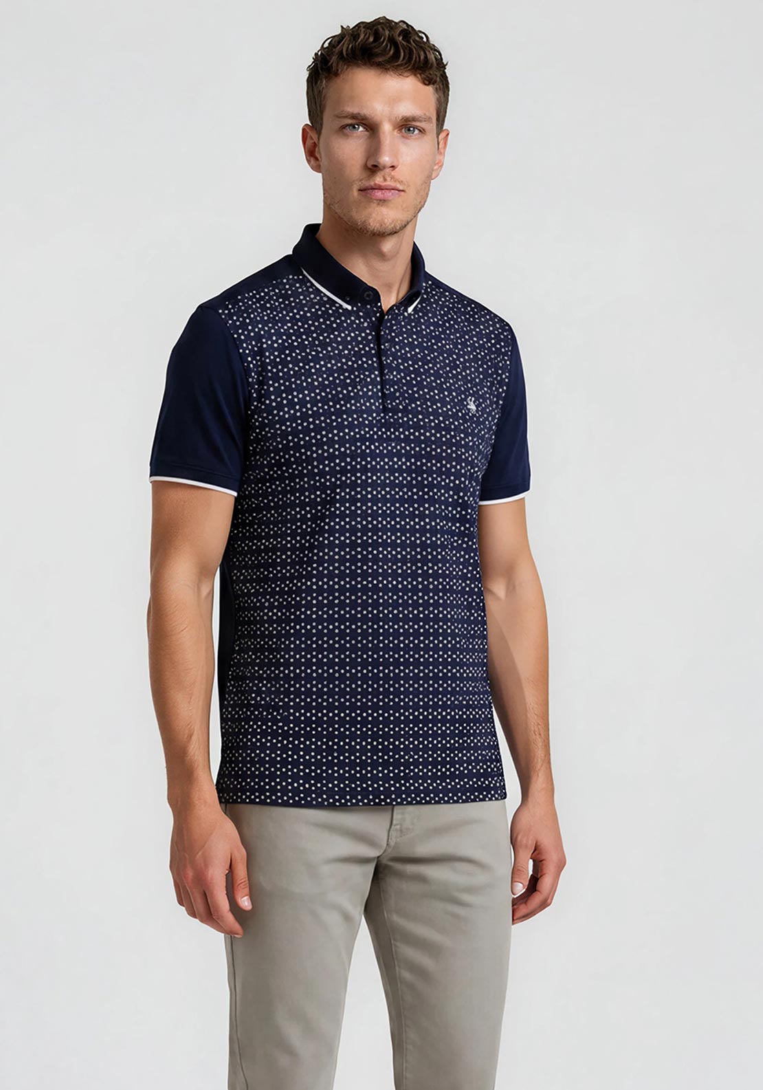 Tom Penn Front Floral Print Polo Shirt, Navy Multi