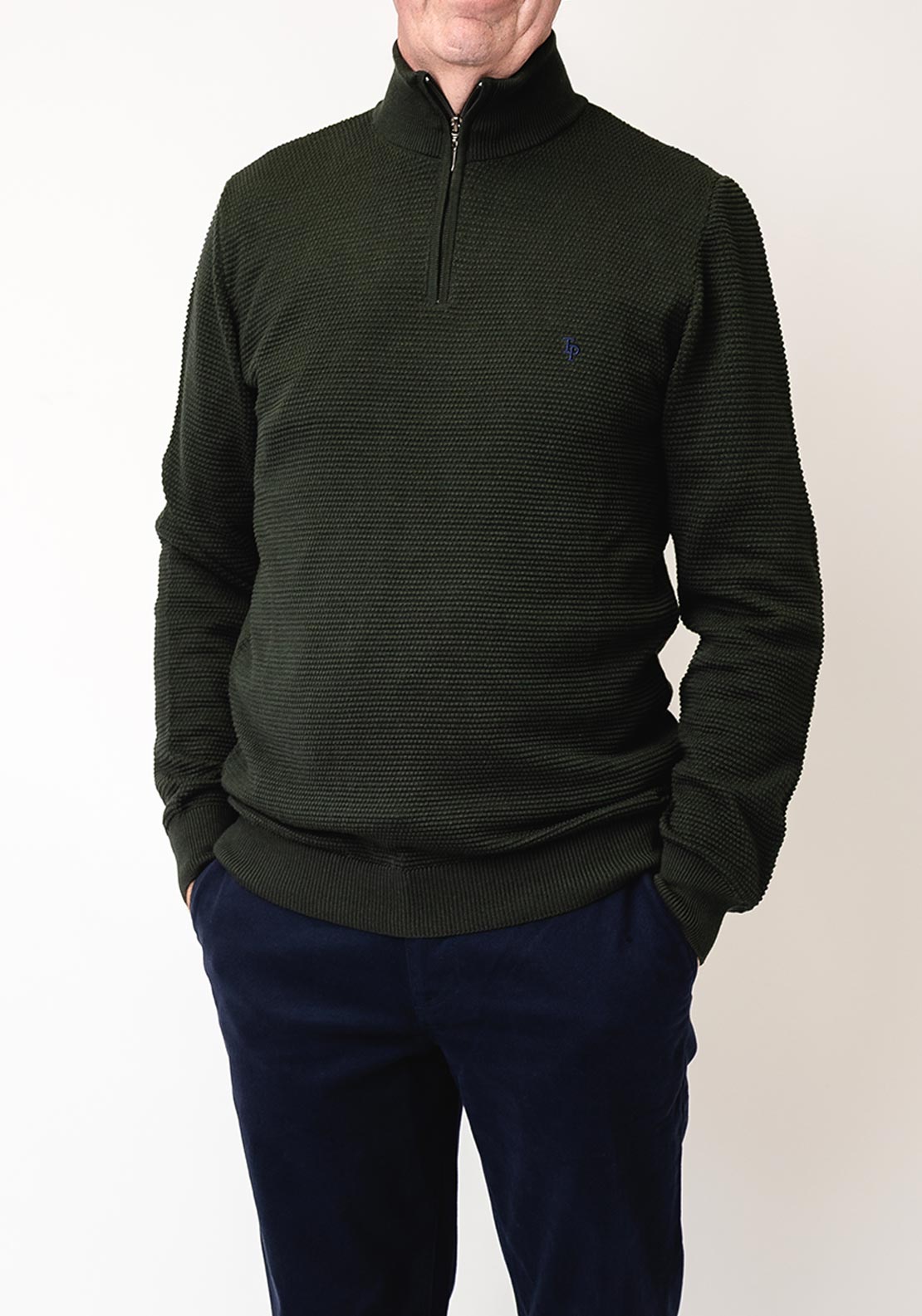 Tom Penn Textured Knit Quarter Zip Sweater, Khaki