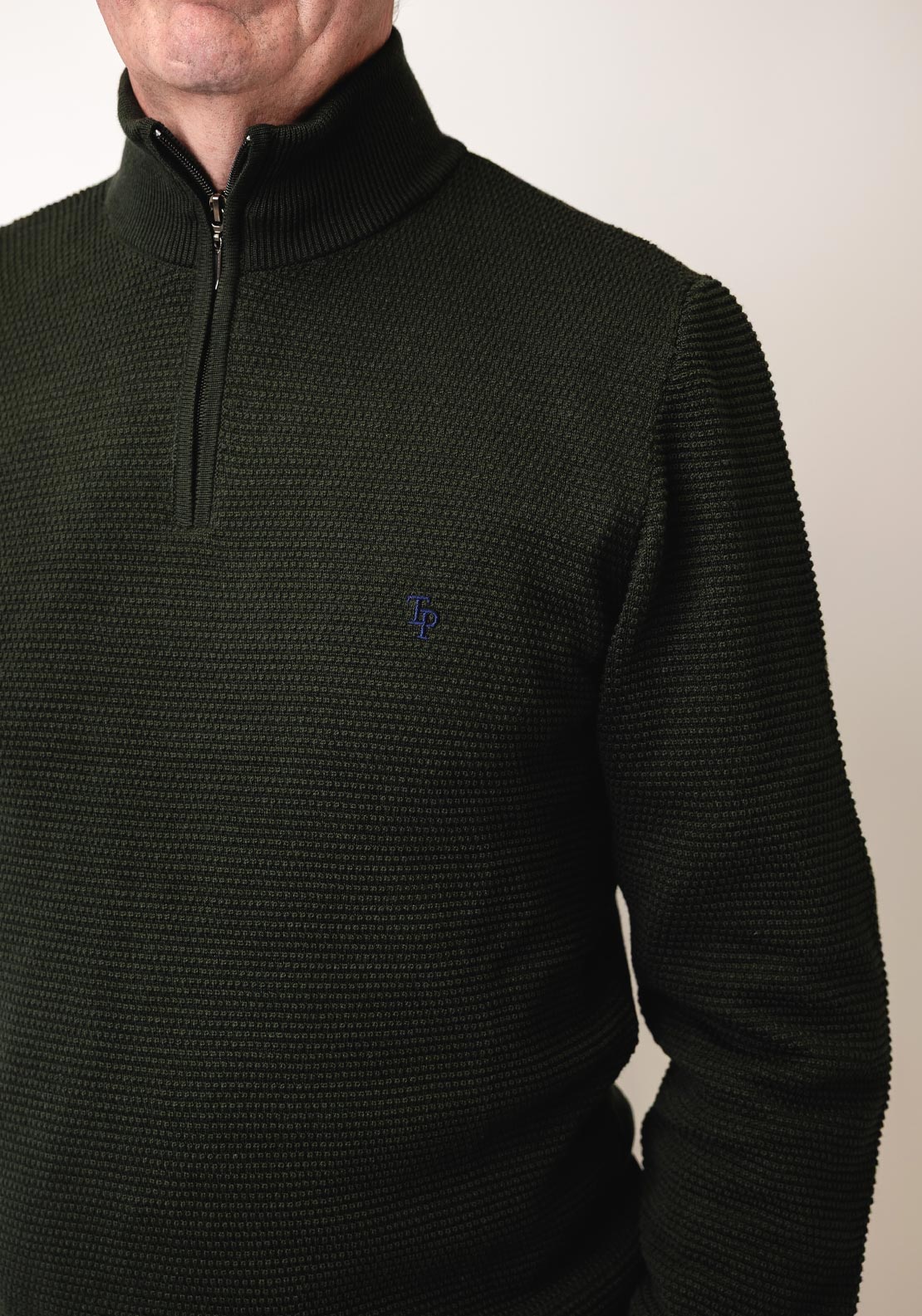 Tom Penn Textured Knit Quarter Zip Sweater, Khaki