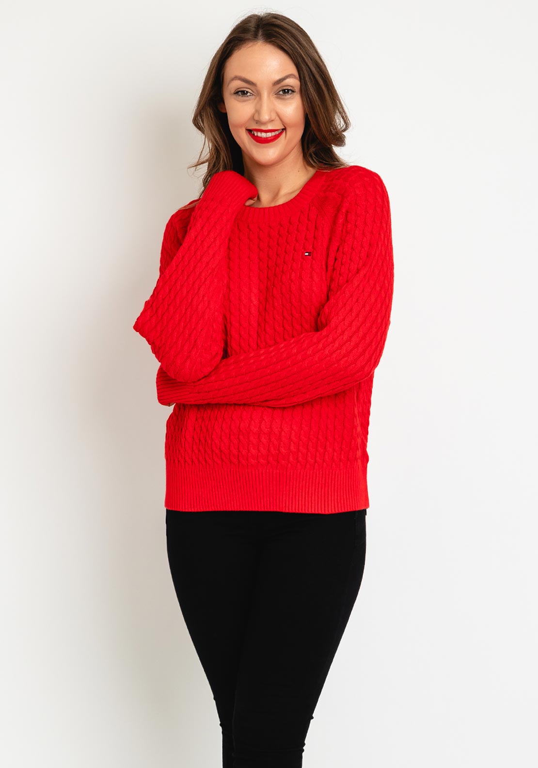 Cable Knit Jumper Tommy Hilfiger Women's Red Sweater Tommy