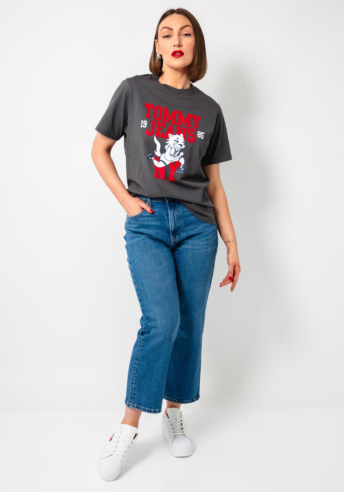 Tommy Jeans Womens Cat Graphic T-Shirt, Grey