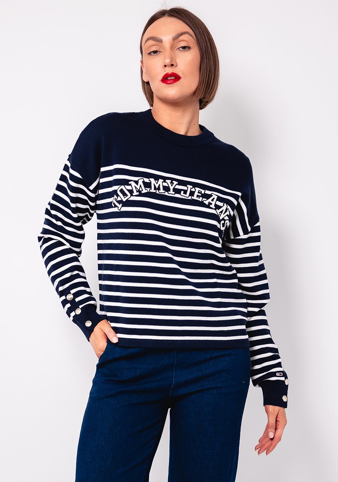 Tommy Jeans Striped Knit Jumper, Navy McElhinneys