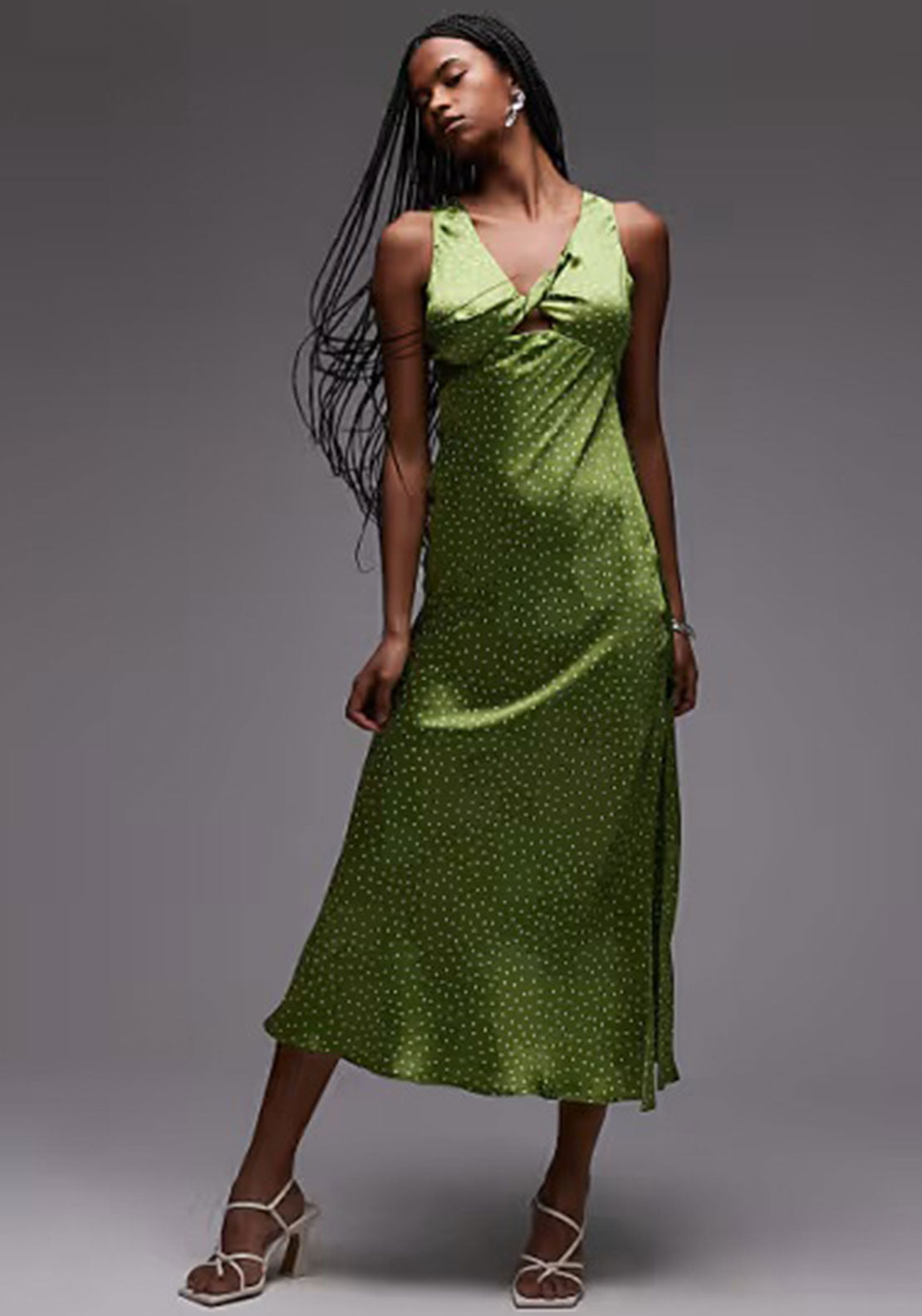 TOPSHOP Twist Front Midi Dress, Green