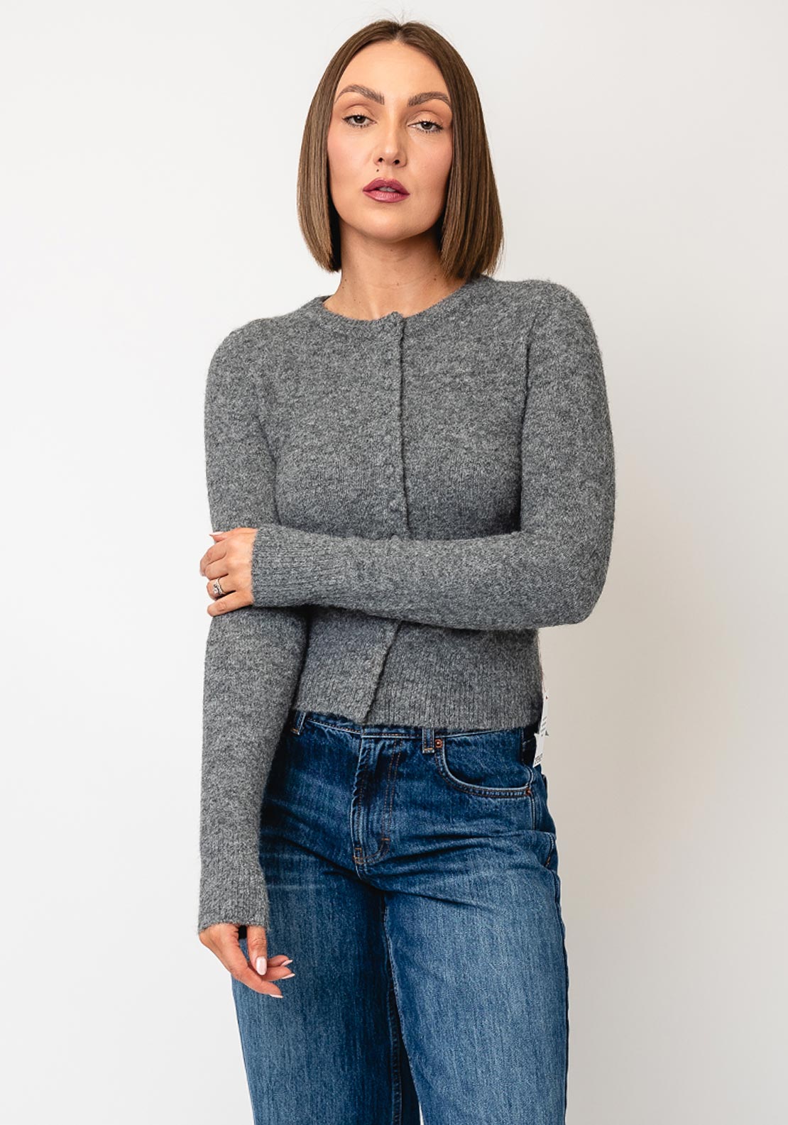 TOPSHOP Sia Button Knit Cardigan, Grey McElhinneys
