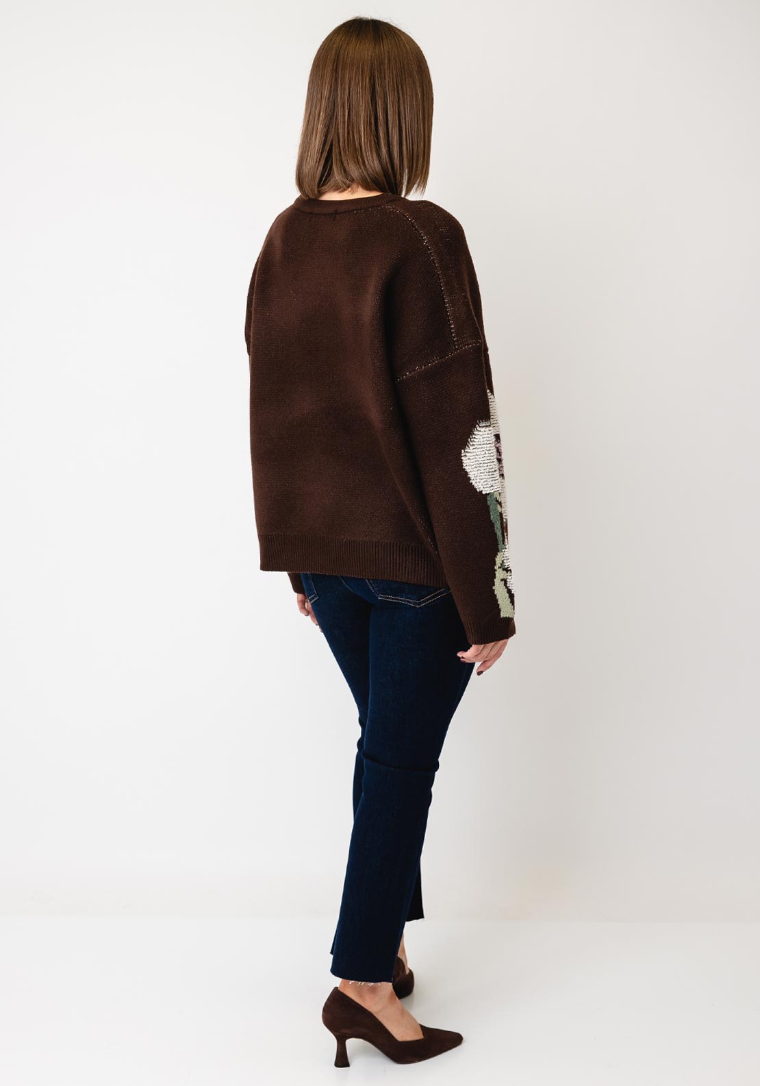 TOPSHOP Karina Floral Jacquard Jumper, Brown