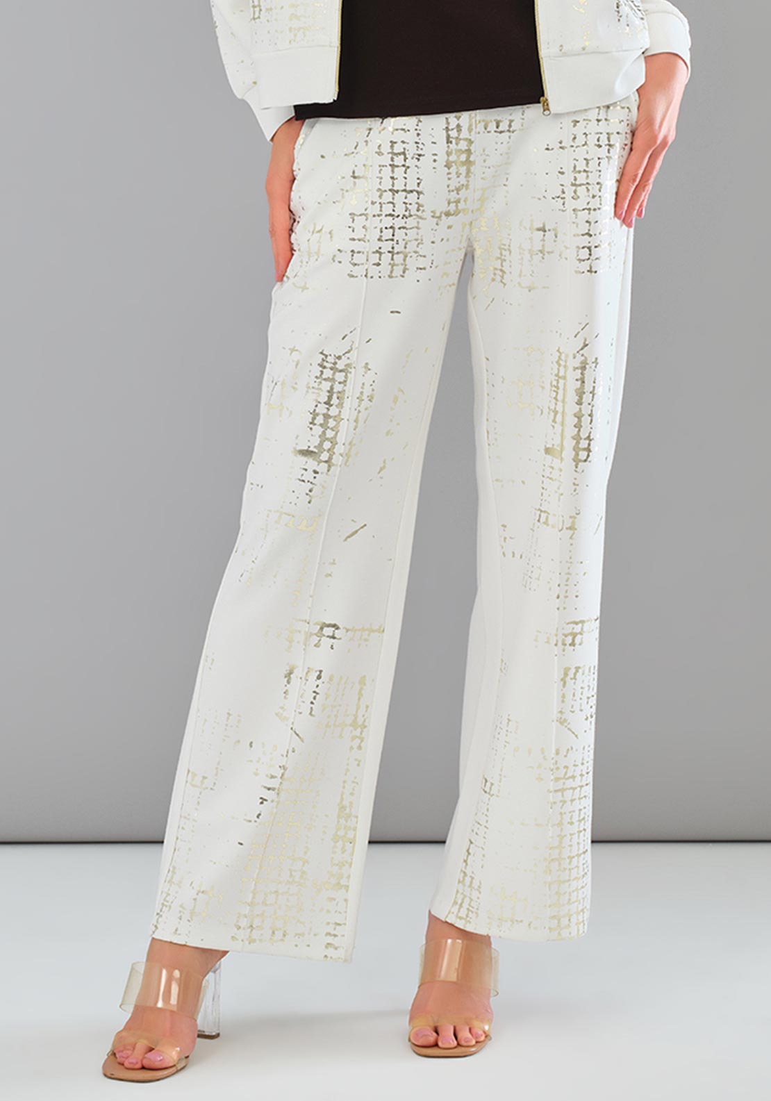 Tricotto Foil Print Wide Leg Jogger, White