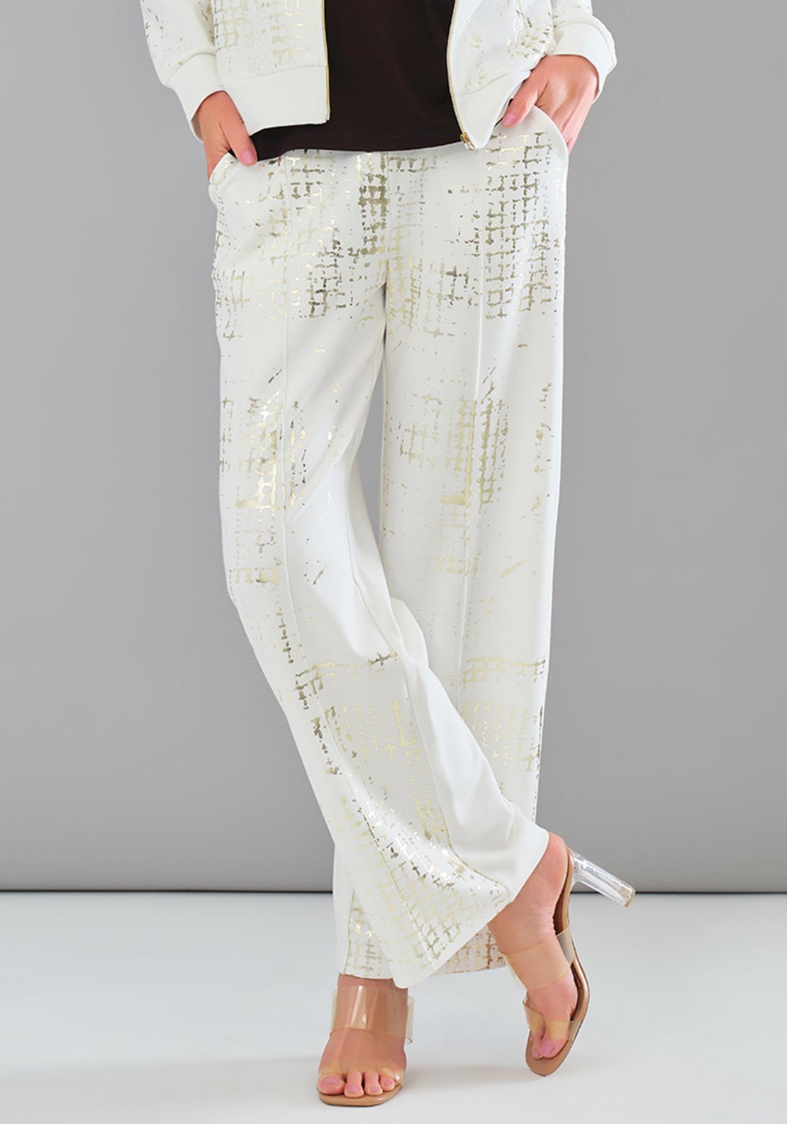 Tricotto Foil Print Wide Leg Jogger, White