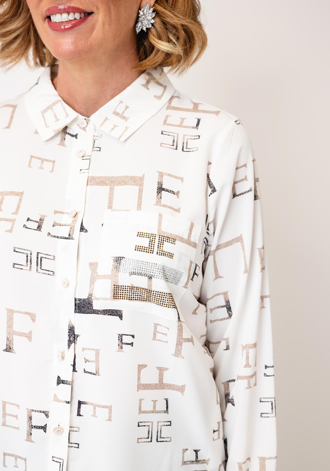 Tricotto Monogram Print Shirt, White Multi