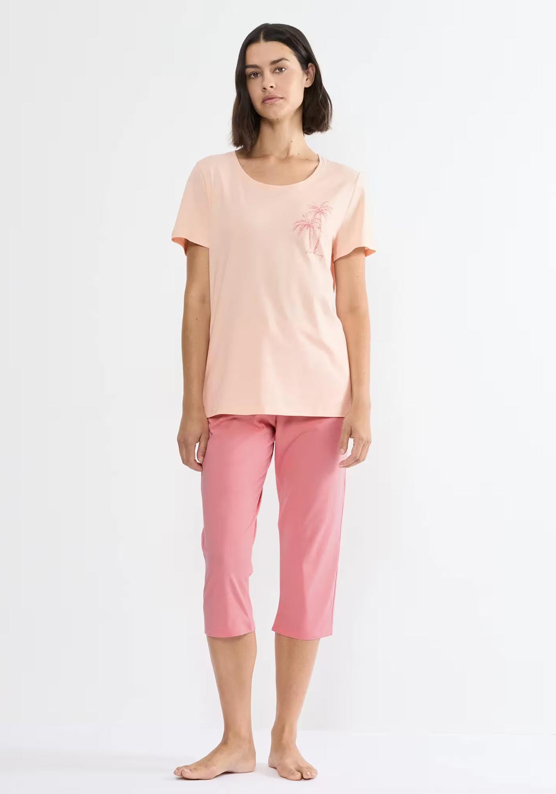 Triumph Palm Tree Capri Pyjama Set, Pink