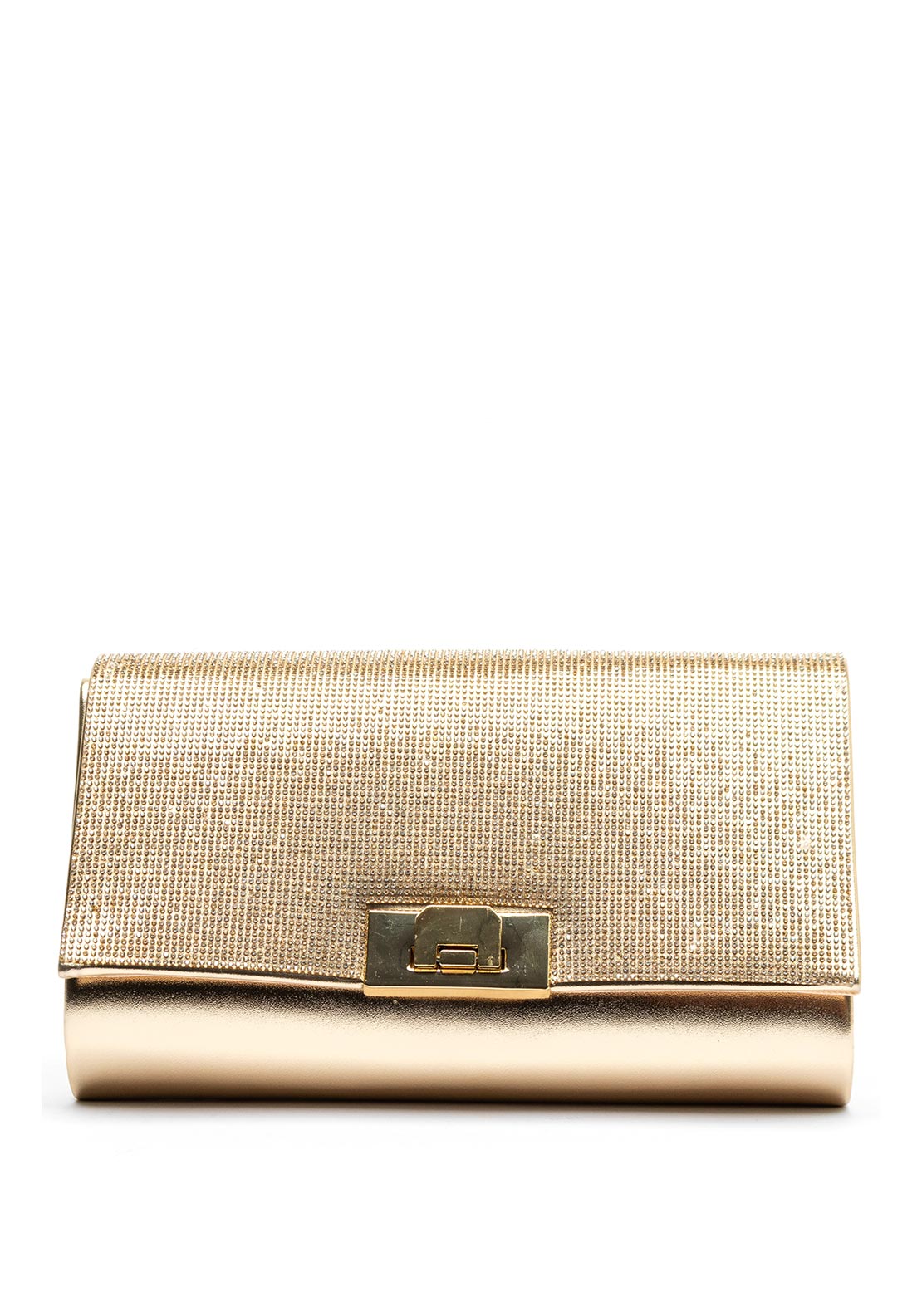 Una Healy Centrefold Diamante Metallic Clutch Bag, Gold