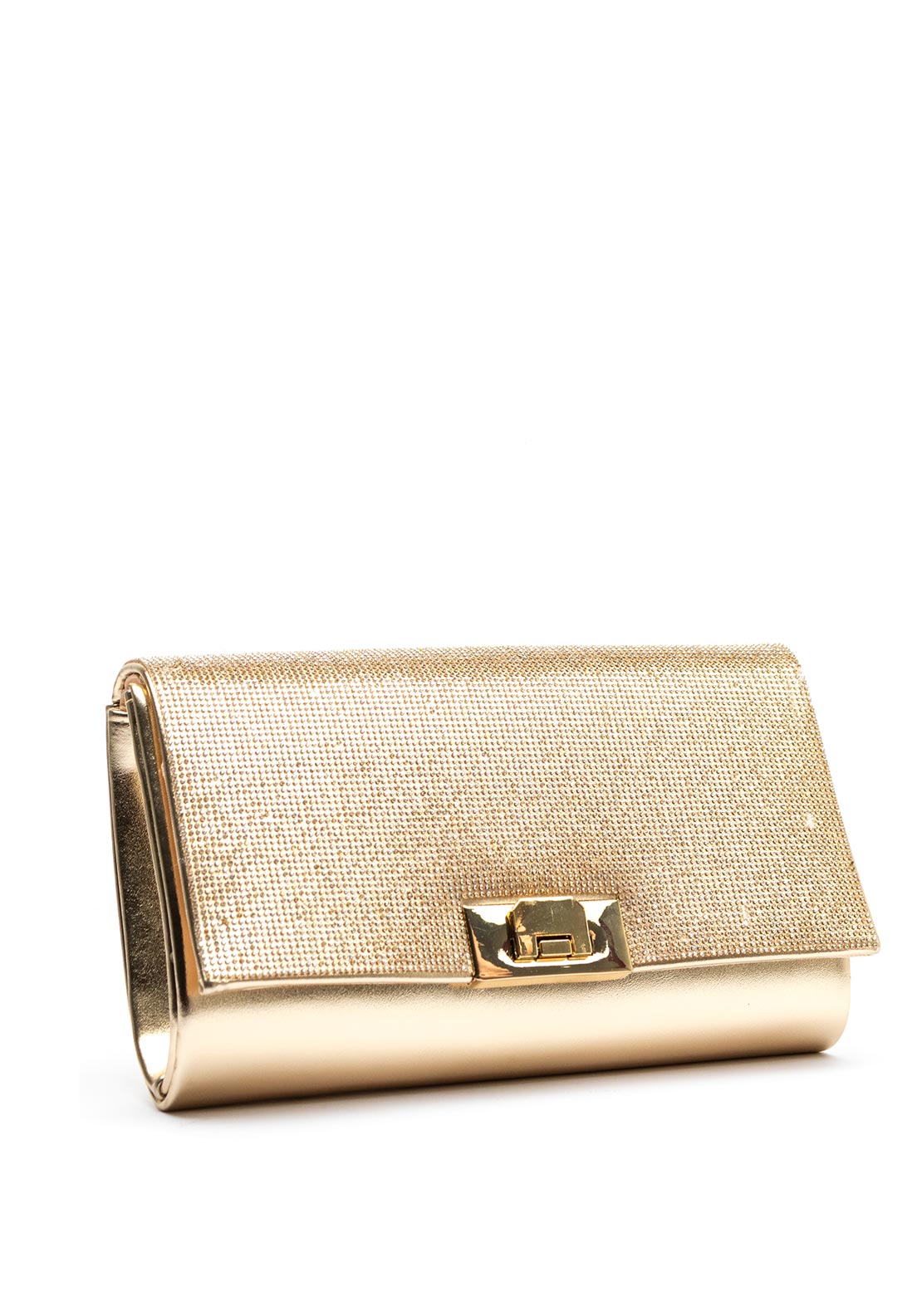 Una Healy Centrefold Diamante Metallic Clutch Bag, Gold