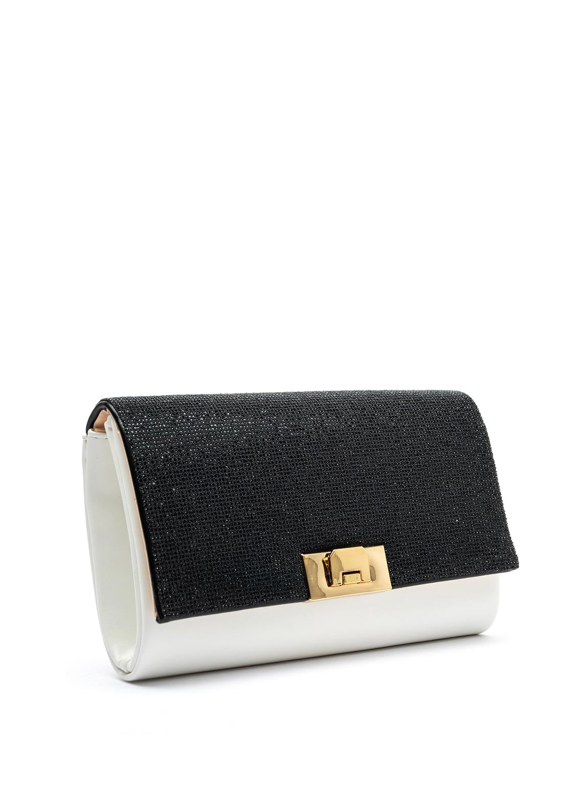 Una Healy Centrefold Diamante Metallic Clutch Bag, Black & White