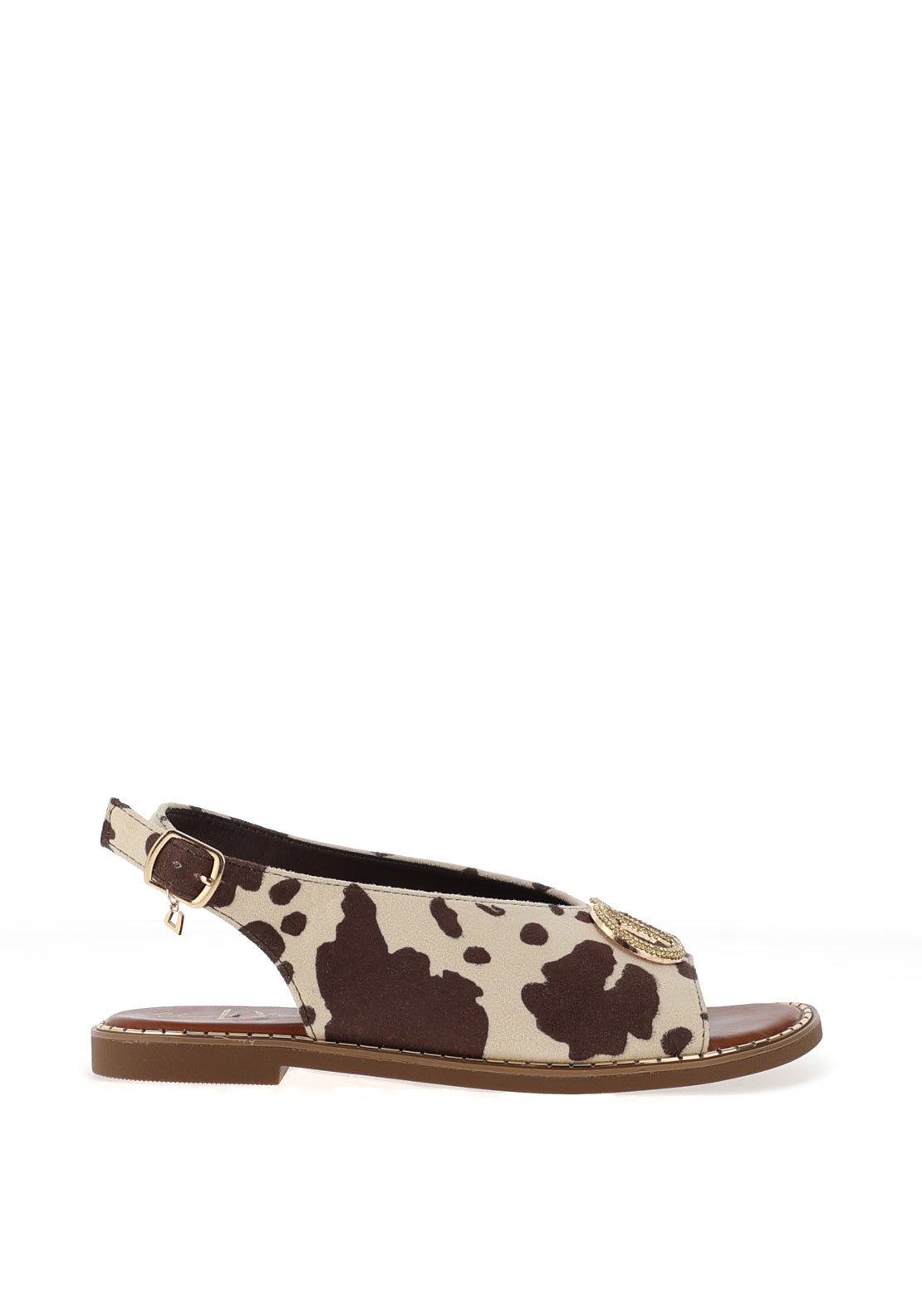 Una Healy Blank Space Cow Print Sling Back Court Heels, Cream & Brown