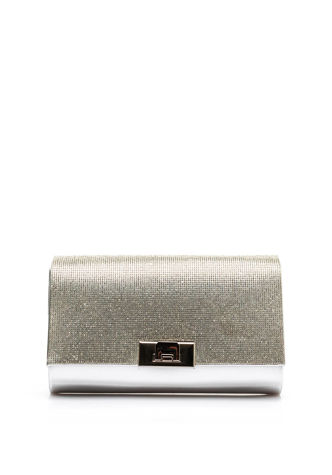 Una Healy Centrefold Diamante Metallic Clutch Bag, Silver