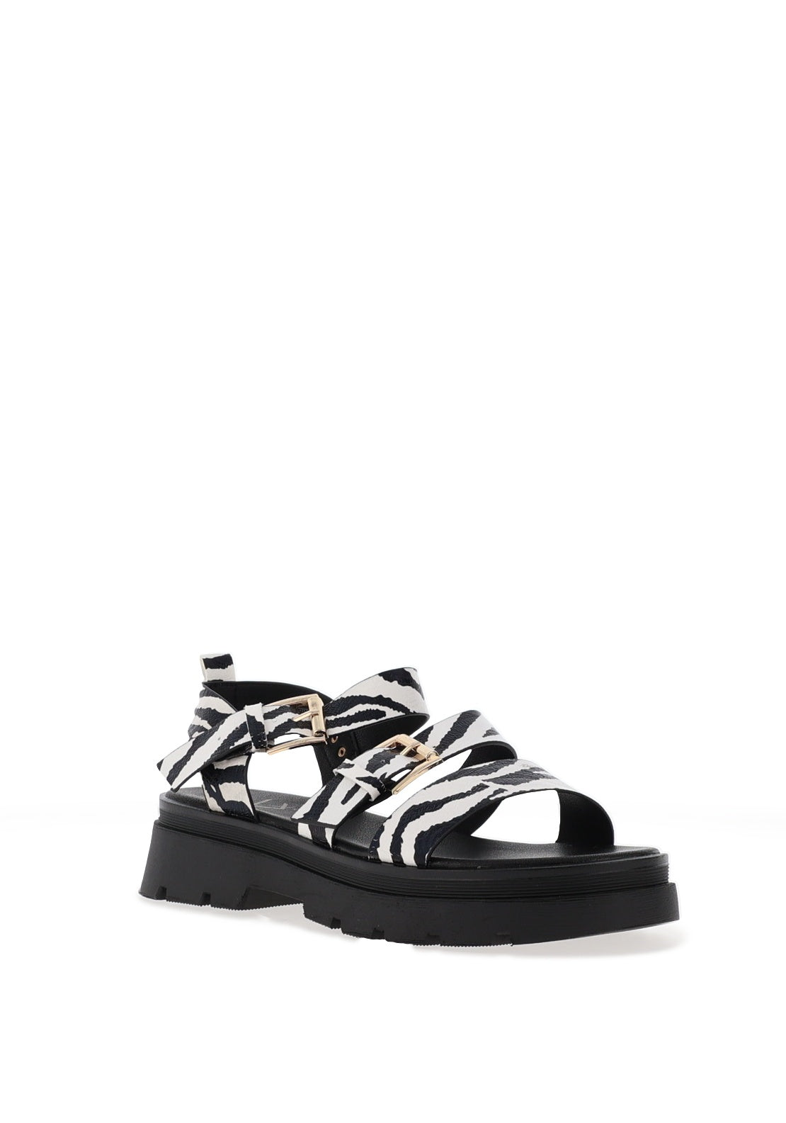 Una Healy Something Multi Zebra Print Strap Buckle Sandals, Black & White