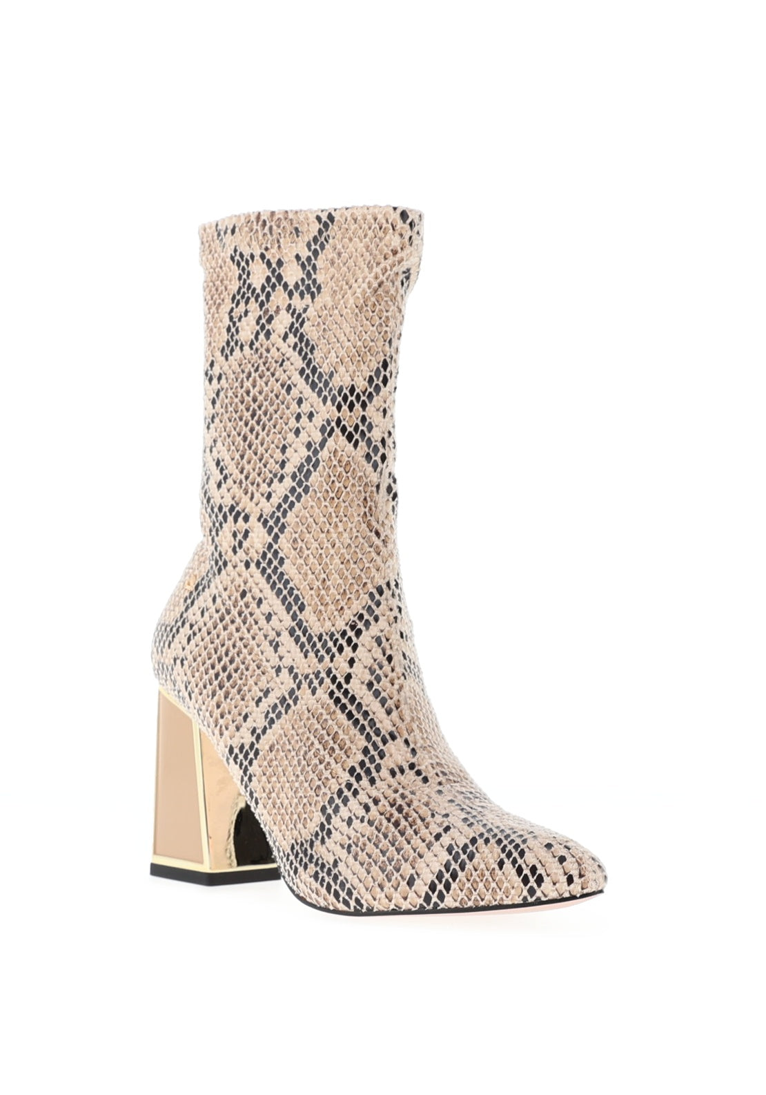 Una Healy When I Fall Love Snakeskin Heeled Boots, Beige Multi