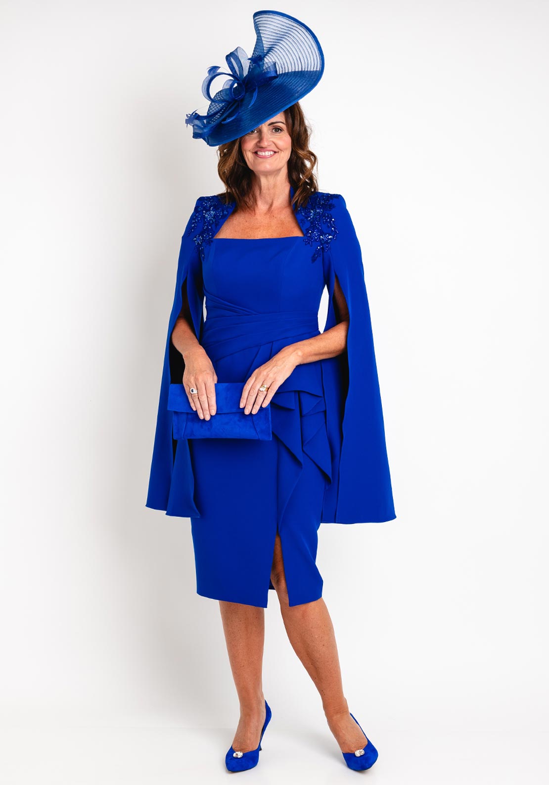 Veni Infantino Sequin Embellished Cape Sleeve Midi Dress, Royal Blue - McElhinneys Veni Infantino Sequin Embellished Cape Sleeve Midi Dress, Royal Blue - McElhinneys