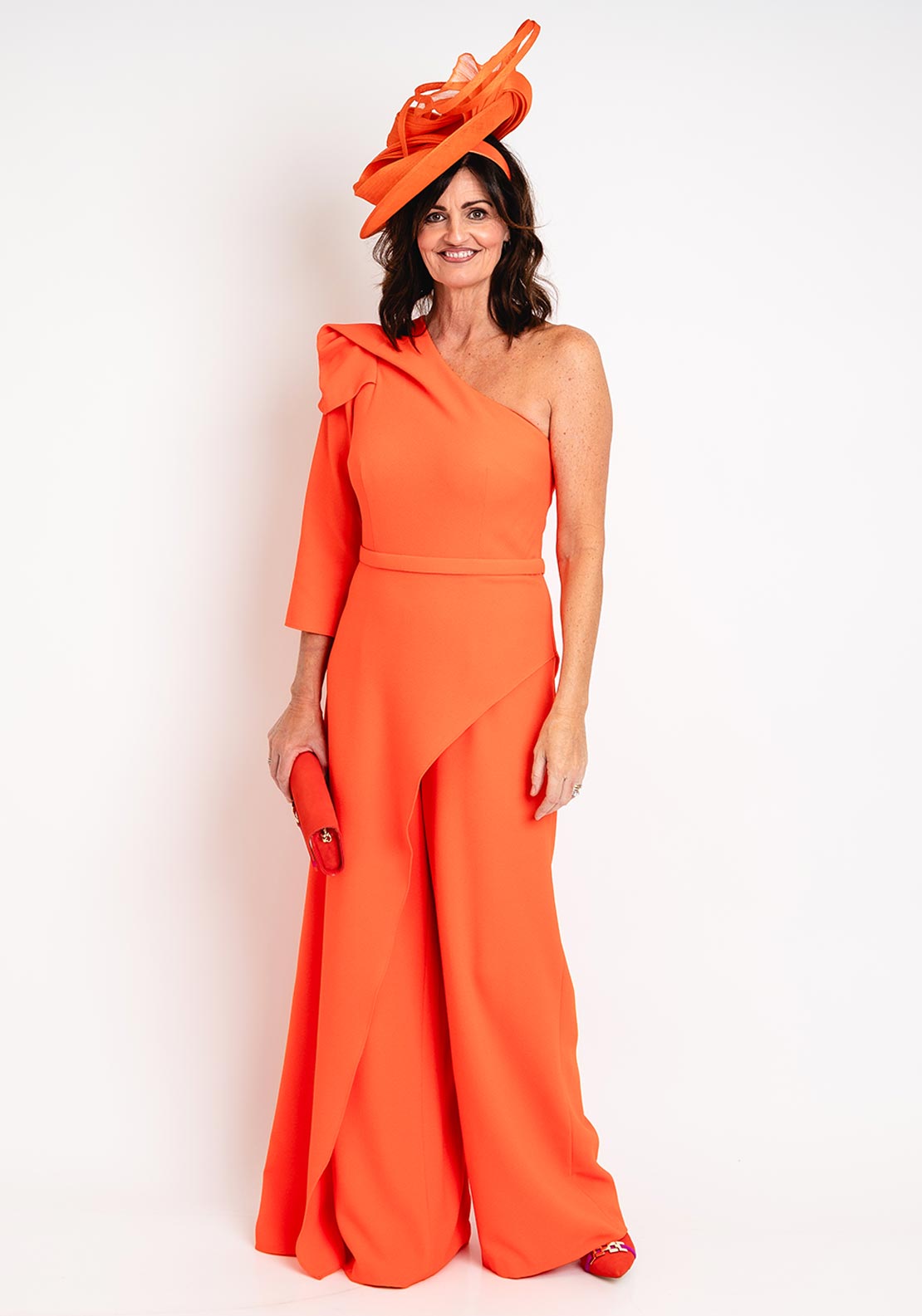 Veni Infantino Puff Shoulder Wide Leg Jumpsuit, Orange - McElhinneys Veni Infantino Puff Shoulder Wide Leg Jumpsuit, Orange - McElhinneys
