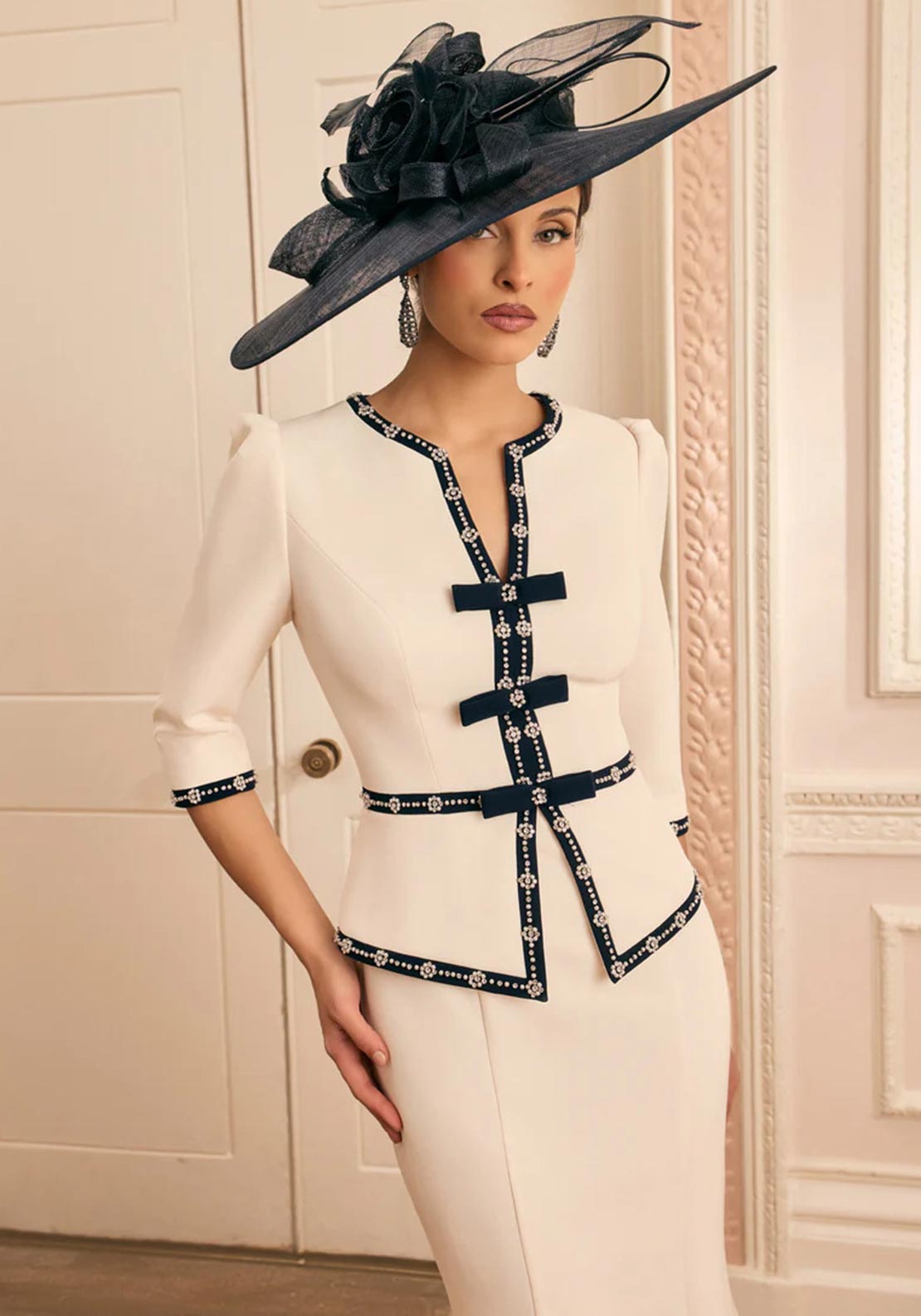 Veni Infantino Bow Detail Fishtail Dress, Cream and Navy